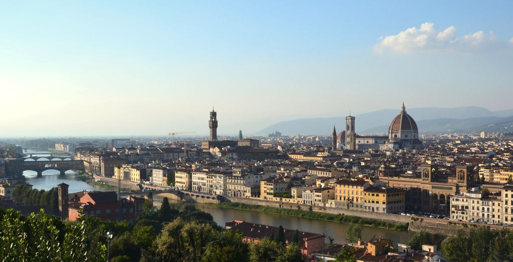 Explore the stunning skyline of Florence featuring the Florence Cathedral and surrounding historic architecture.